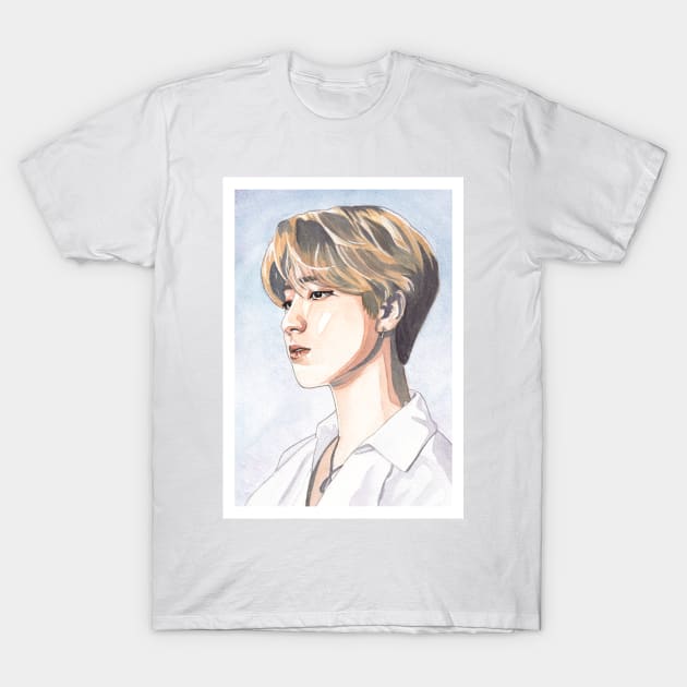 SKZ Han Jisung Watercolour Painting T-Shirt by NiamhYoungArt